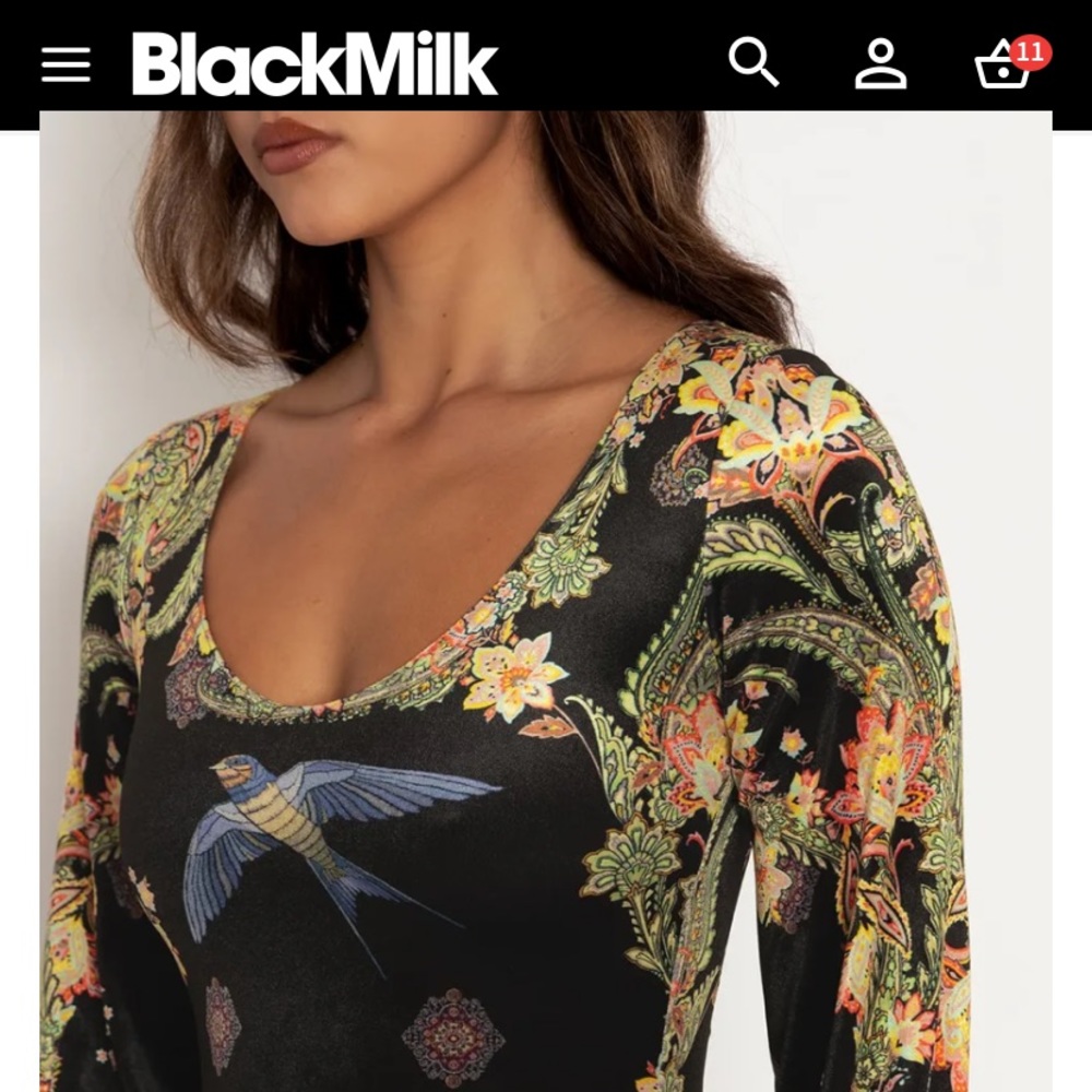 Blackmilk “WAITING IN THE WINGS VELVET BISHOP LONGLINE DRESS” Size Medium M NWT - Picture 2 of 16